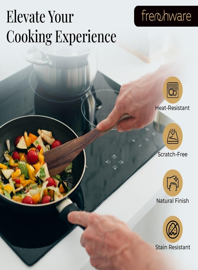 أدوات فرنسية ملاعق وملاعق مسطحة من خشب الشيشام النقي من فرنش وير (مجموعة من 4 قطع، بني) لأواني الطهي غير اللاصقة، تُستخدم للطهي والخبز والخلط، بتصميم سلس - Image 3